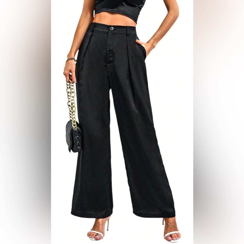 Wide Leg High-Waist Pants - Black